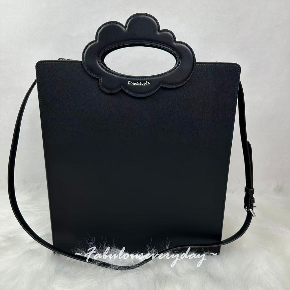 Coach Cloud Handle Tote In Coachtopia Leather/Black CT383 + Pouch/Wristlet - Picture 2 of 11